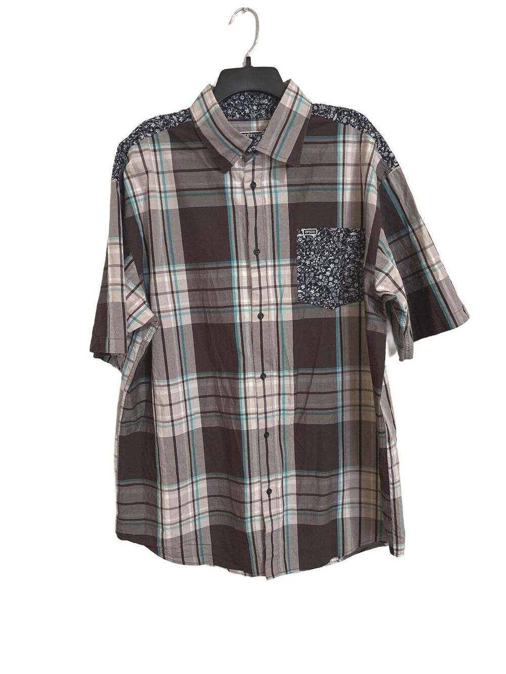 Enyce Men's Vintage Y2K Plaid Paisley Short Sleeve Button Down Shirt 3XL 90s